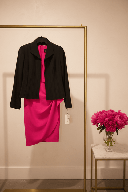 Brand New Alex Evenings Fuchsia Pink Square Neck Cap Sleeve Ruched Sheath Dress. Size 10 - All Seasons Curves