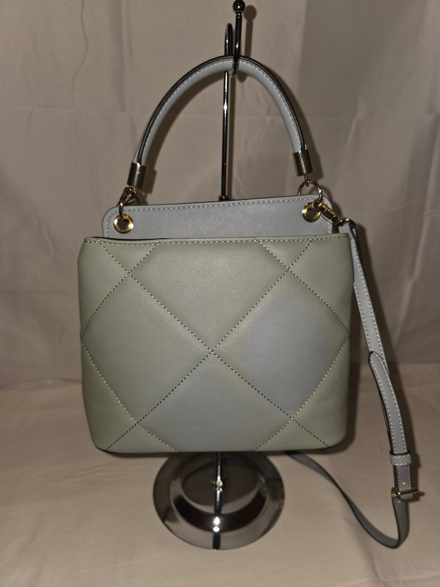 Nine West Ramsey Quilted Light Blue Top Handle Bucket Bag - All Seasons Curves