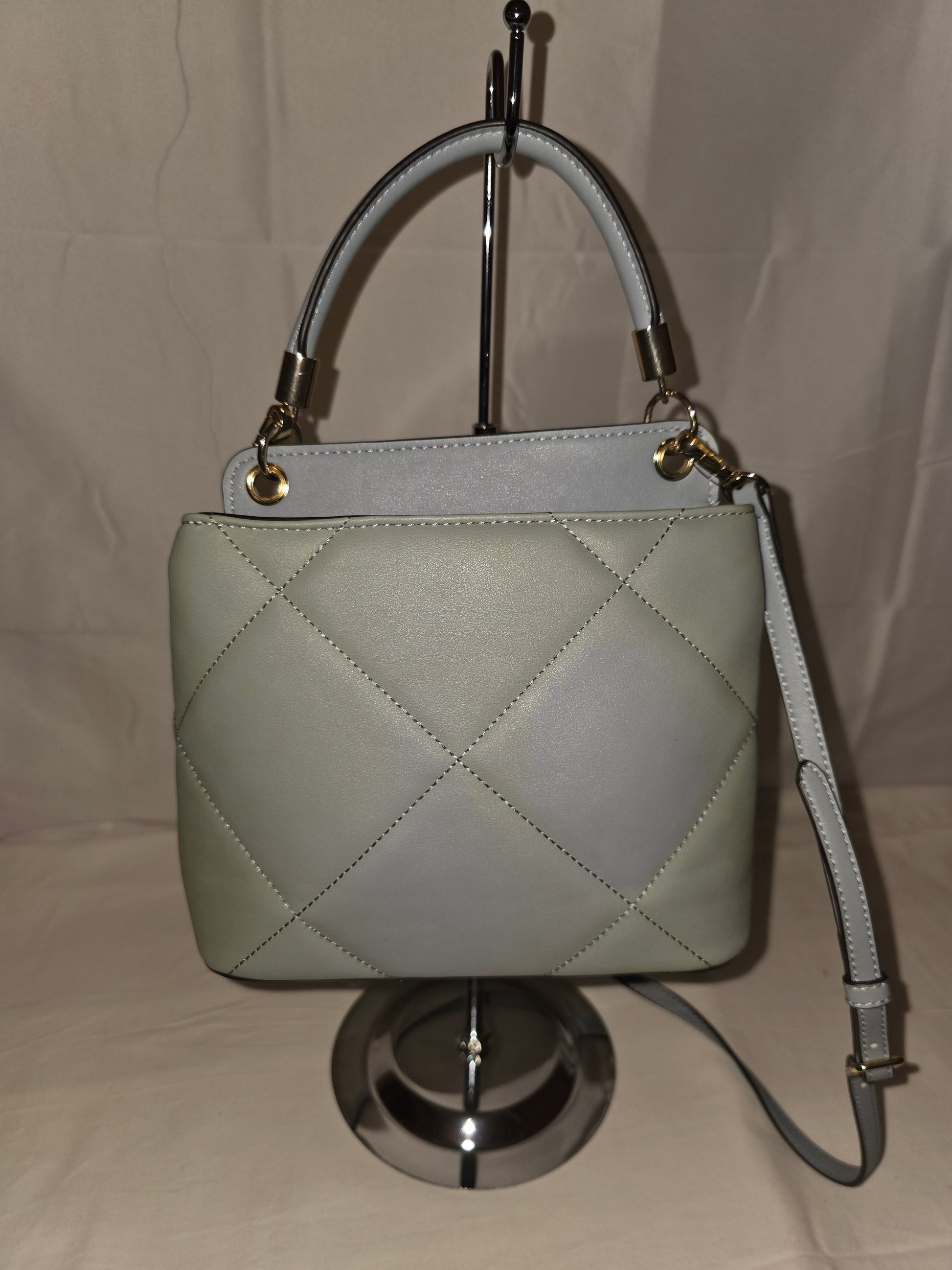 Nine West Ramsey Quilted Light Blue Top Handle Bucket Bag - All Seasons Curves