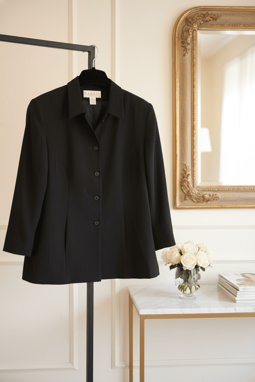 Slightly worn Maggie McNaughton Classic Black Tailored 3/4 Sleeve Blazer Size 16W - All Seasons Curves