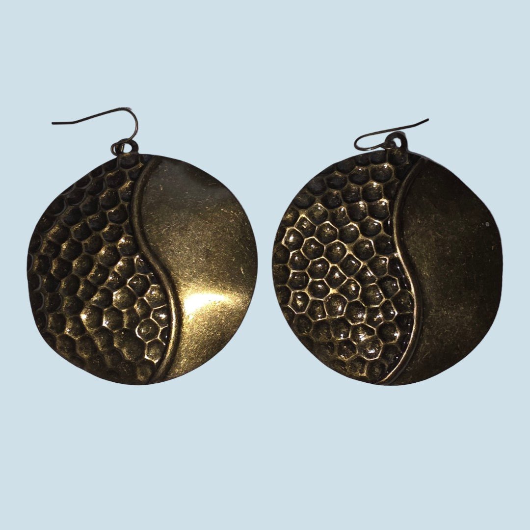 Statement Honeycomb and Hammered Disc Dangle Earrings - All Seasons Curves