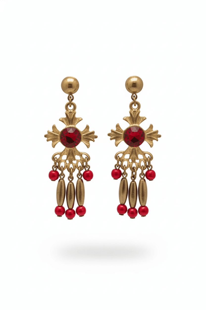 Vintage - style gold - plated red stone dangler earrings - All Seasons Curves