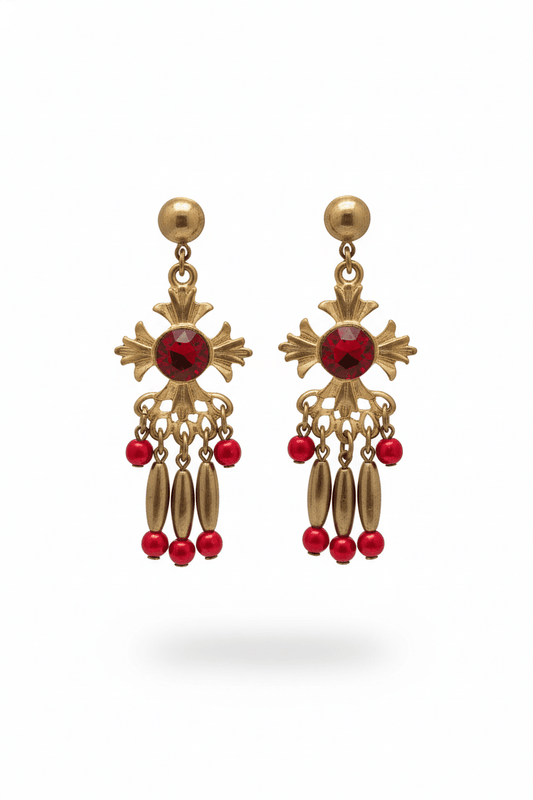 Vintage - style gold - plated red stone dangler earrings - All Seasons Curves