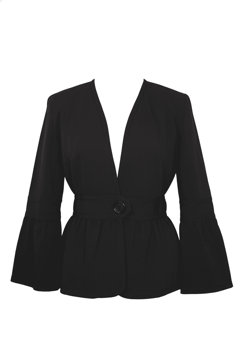 Brand New Max Studio Chic Black V - Neck Peplum Tunic with Flared Sleeves Size XS - All Seasons Curves