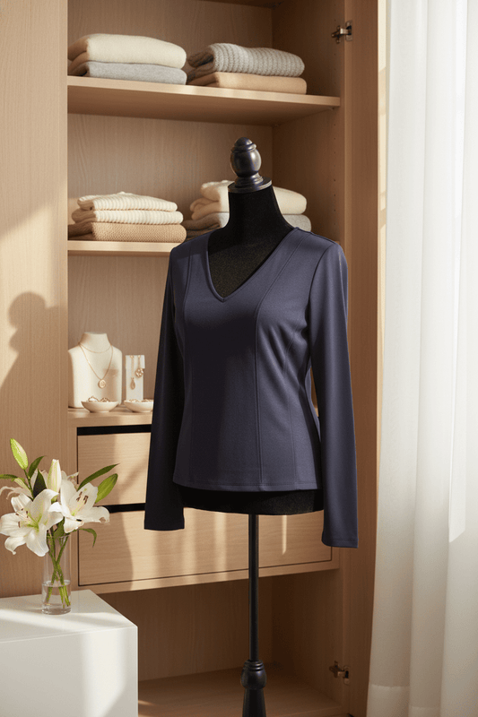 Banana Republic Soft Touch Scuba Fitted V - Neck Top in Preppy Navy Size M - All Seasons Curves