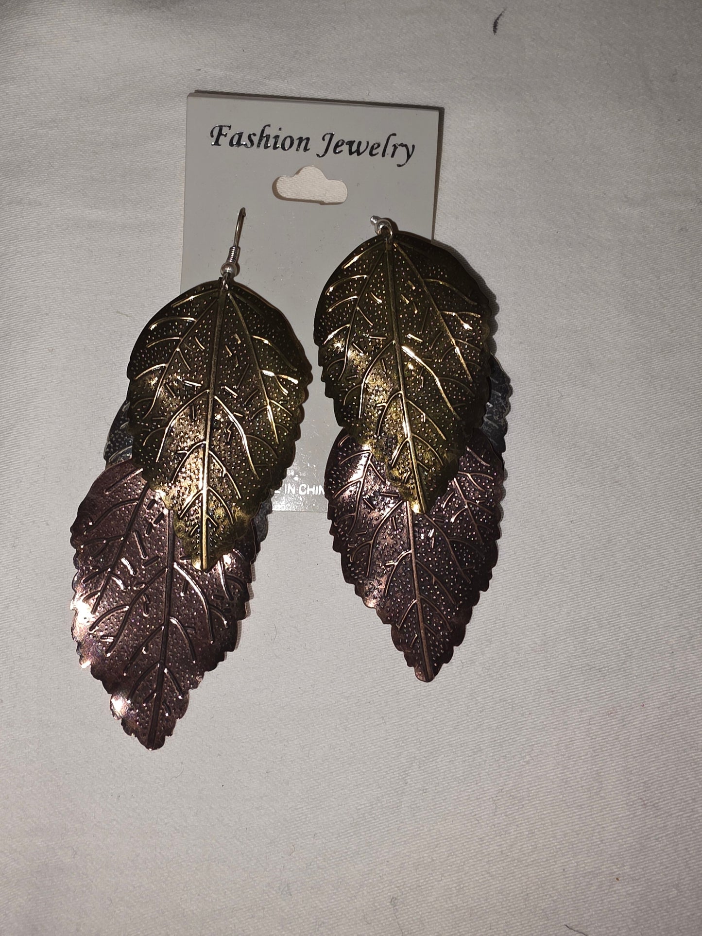 Boho Chic Tri - Tone Layered Leaf Dangle Earrings - All Seasons Curves