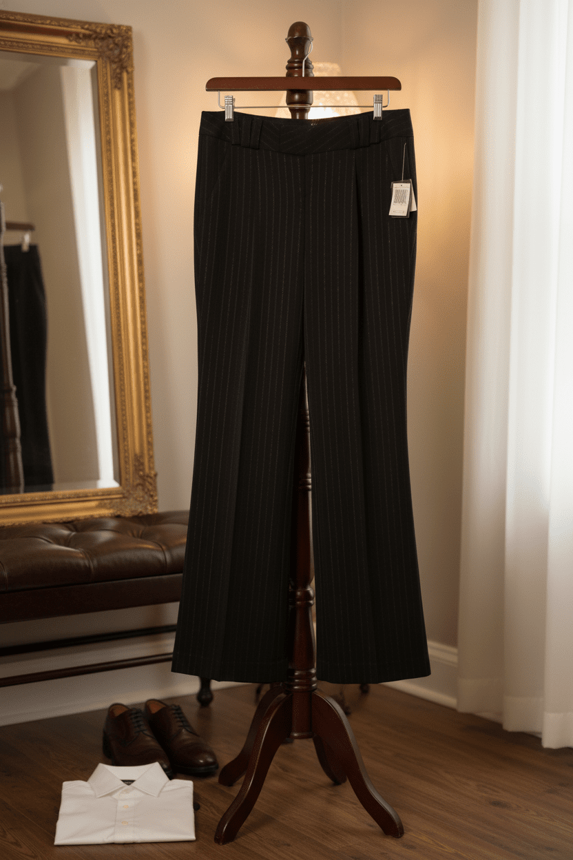 NWT Buffalo David Bitton Black, wide - leg or flare trousers with a subtle pinstripe pattern Size 4 - All Seasons Curves