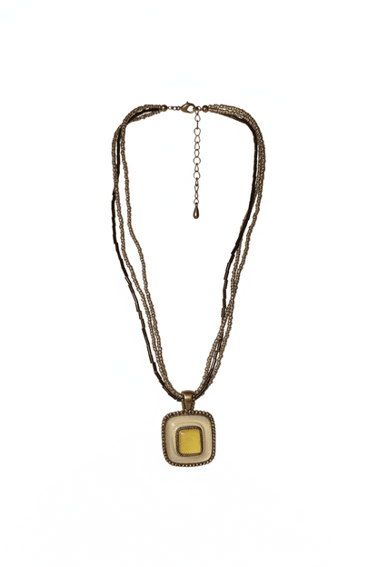 Bohemian Multi - Strand Seed Bead Necklace with Square Pendant - All Seasons Curves