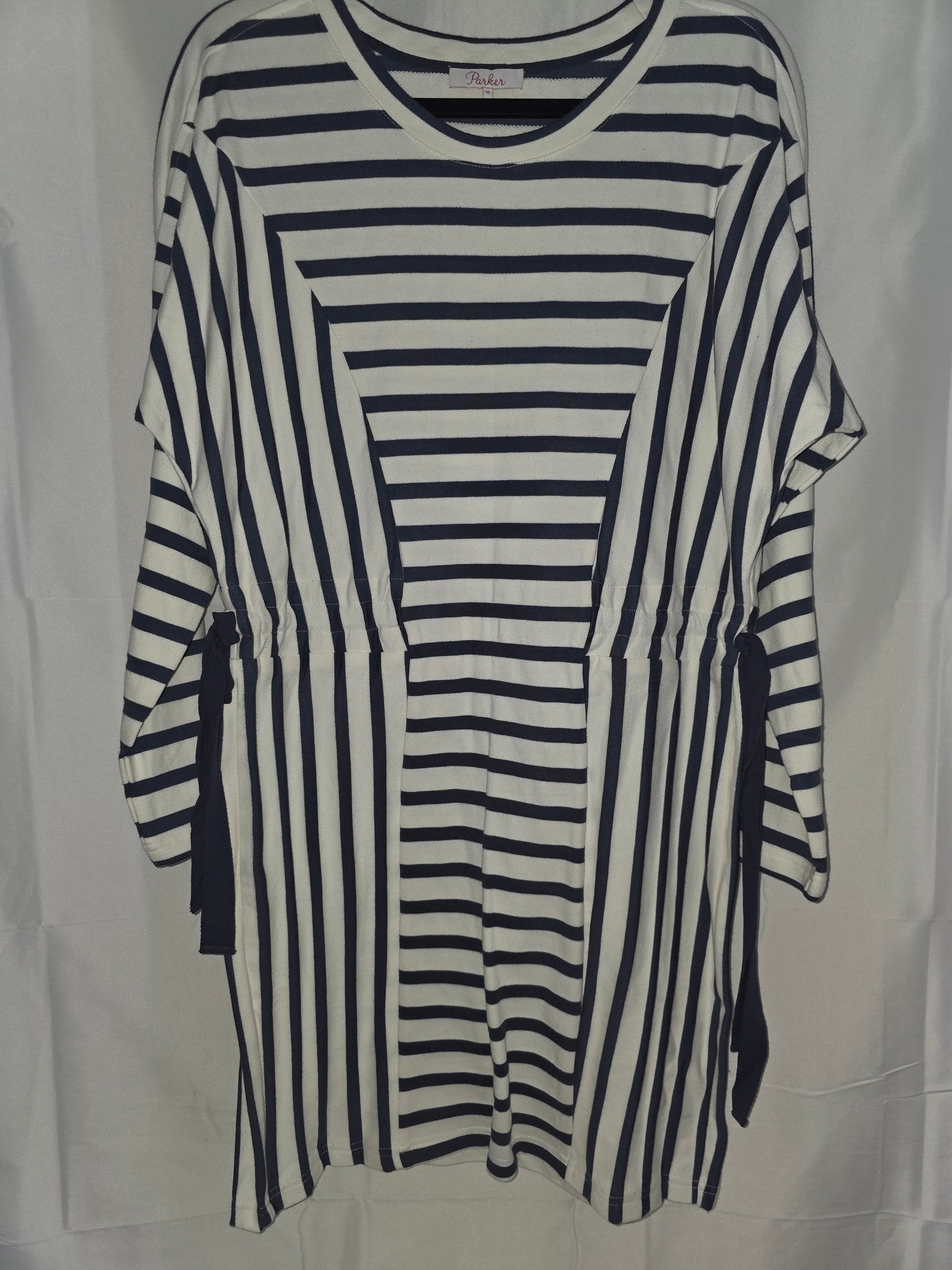 NWT Parker Navy and White Striped Drawstring Tunic Top/Mini Dress Size M - All Seasons Curves