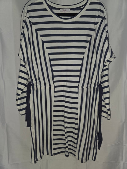 NWT Parker Navy and White Striped Drawstring Tunic Top/Mini Dress Size M - All Seasons Curves