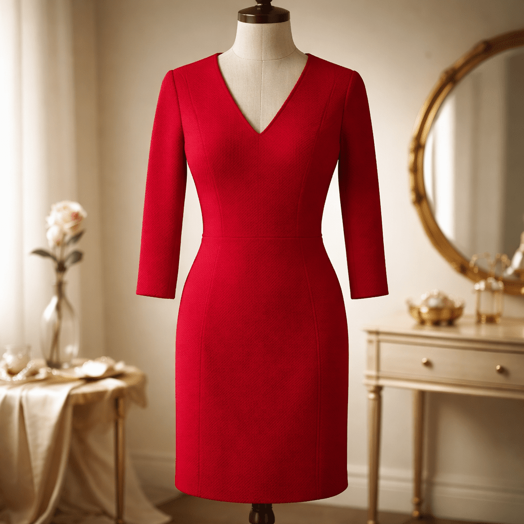 NWT LAUREN Ralph Lauren Red Textured Jacquard V - Neck Fit & Flare Dress Size 8P - All Seasons Curves