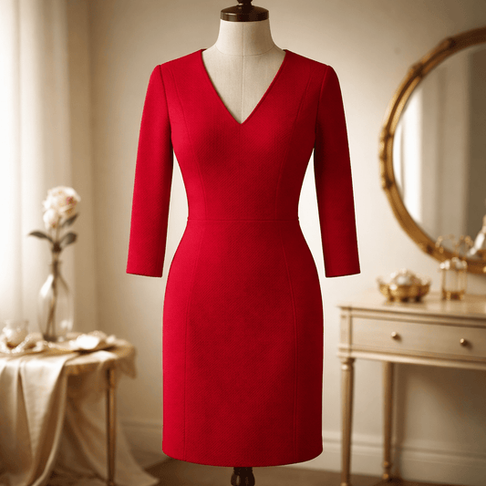 NWT LAUREN Ralph Lauren Red Textured Jacquard V - Neck Fit & Flare Dress Size 8P - All Seasons Curves