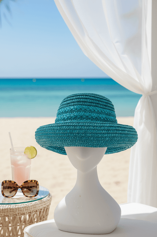 Sparkling Aqua Blue Woven Cellophane Cloche Hat - All Seasons Curves