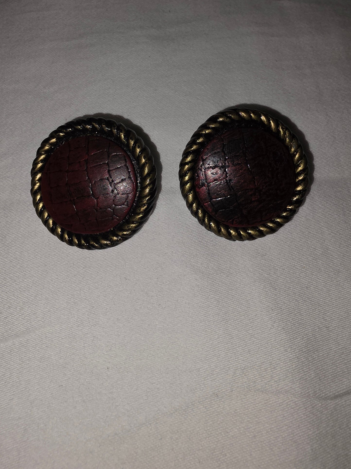 Vintage Crocodile Texture Clip - On Earrings with Antiqued Rope Border - All Seasons Curves