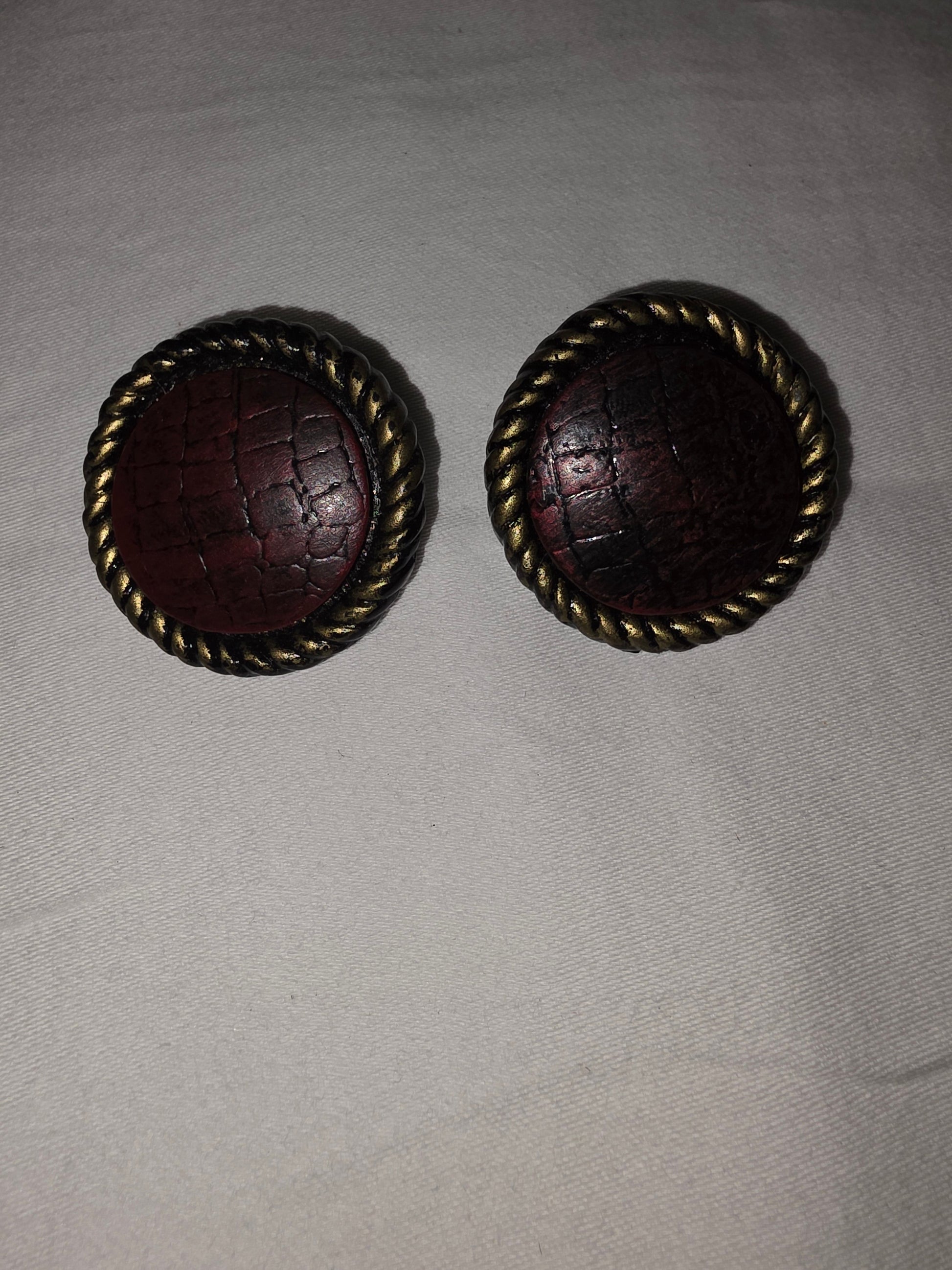 Vintage Crocodile Texture Clip - On Earrings with Antiqued Rope Border - All Seasons Curves