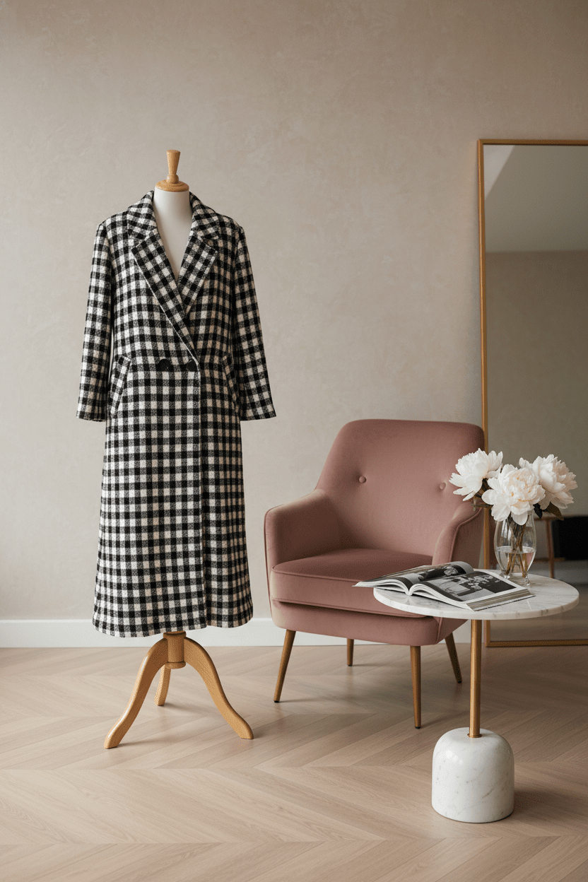 BCBG Long Plaid Black and White Jacket long - All Seasons Curves