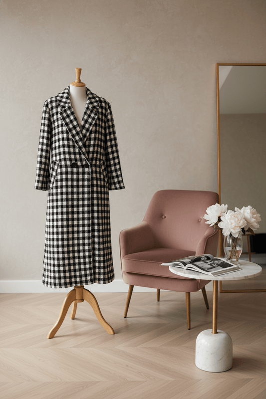 BCBG Long Plaid Black and White Jacket long - All Seasons Curves