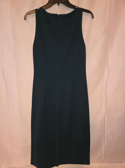 Donna Karan New York Chic Deep Teal Crepe A - Line Dress with Gold - Tone Size 10 - All Seasons Curves