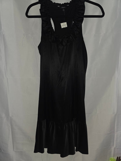 New Express brand Medium sleeveless black dress features a ruffle V - neckline - All Seasons Curves