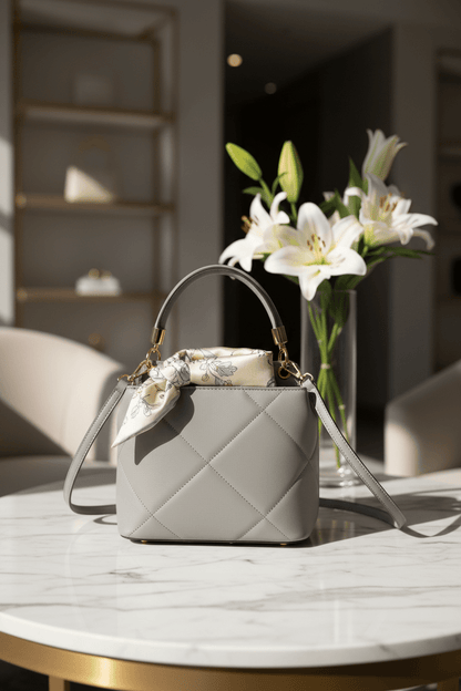 Nine West Ramsey Quilted Light Blue Top Handle Bucket Bag - All Seasons Curves