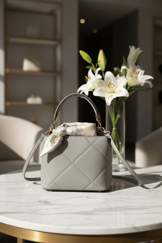 Nine West Ramsey Quilted Light Blue Top Handle Bucket Bag - All Seasons Curves