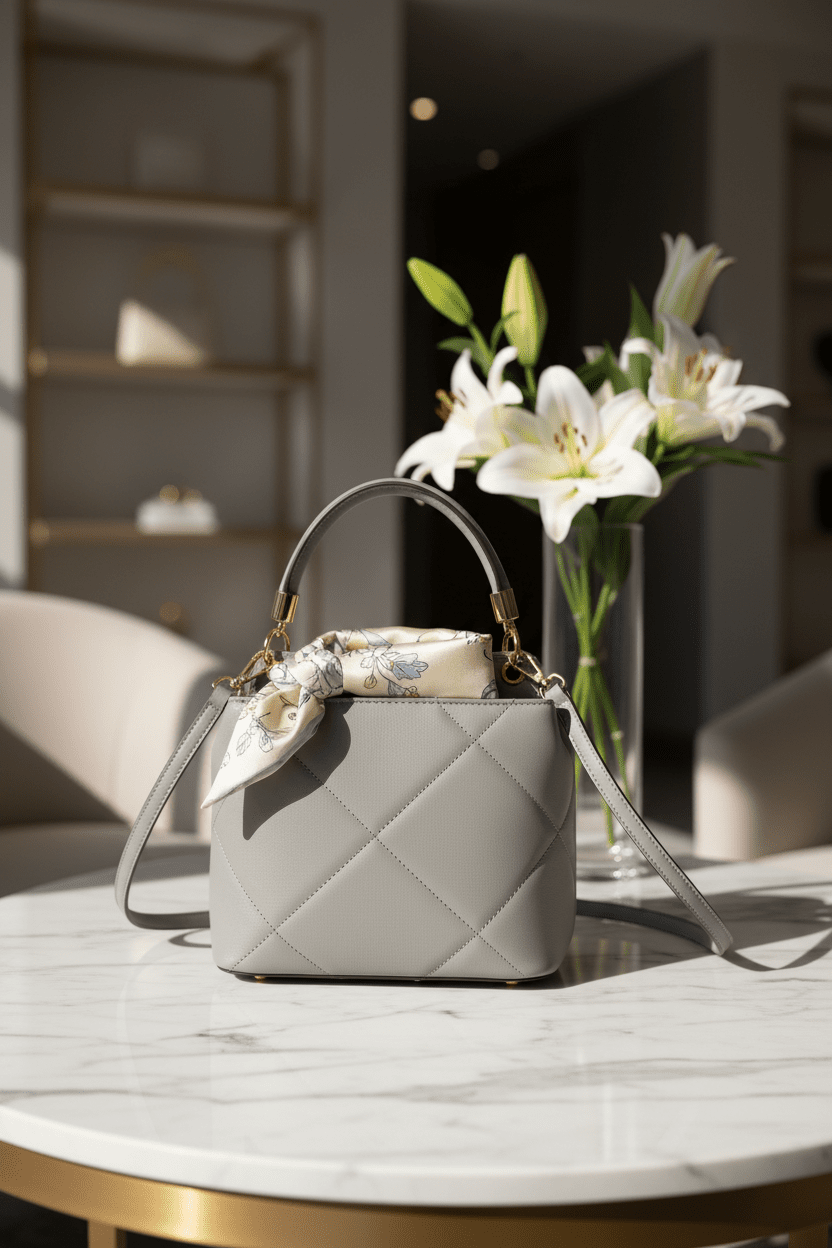 Nine West Ramsey Quilted Light Blue Top Handle Bucket Bag - All Seasons Curves