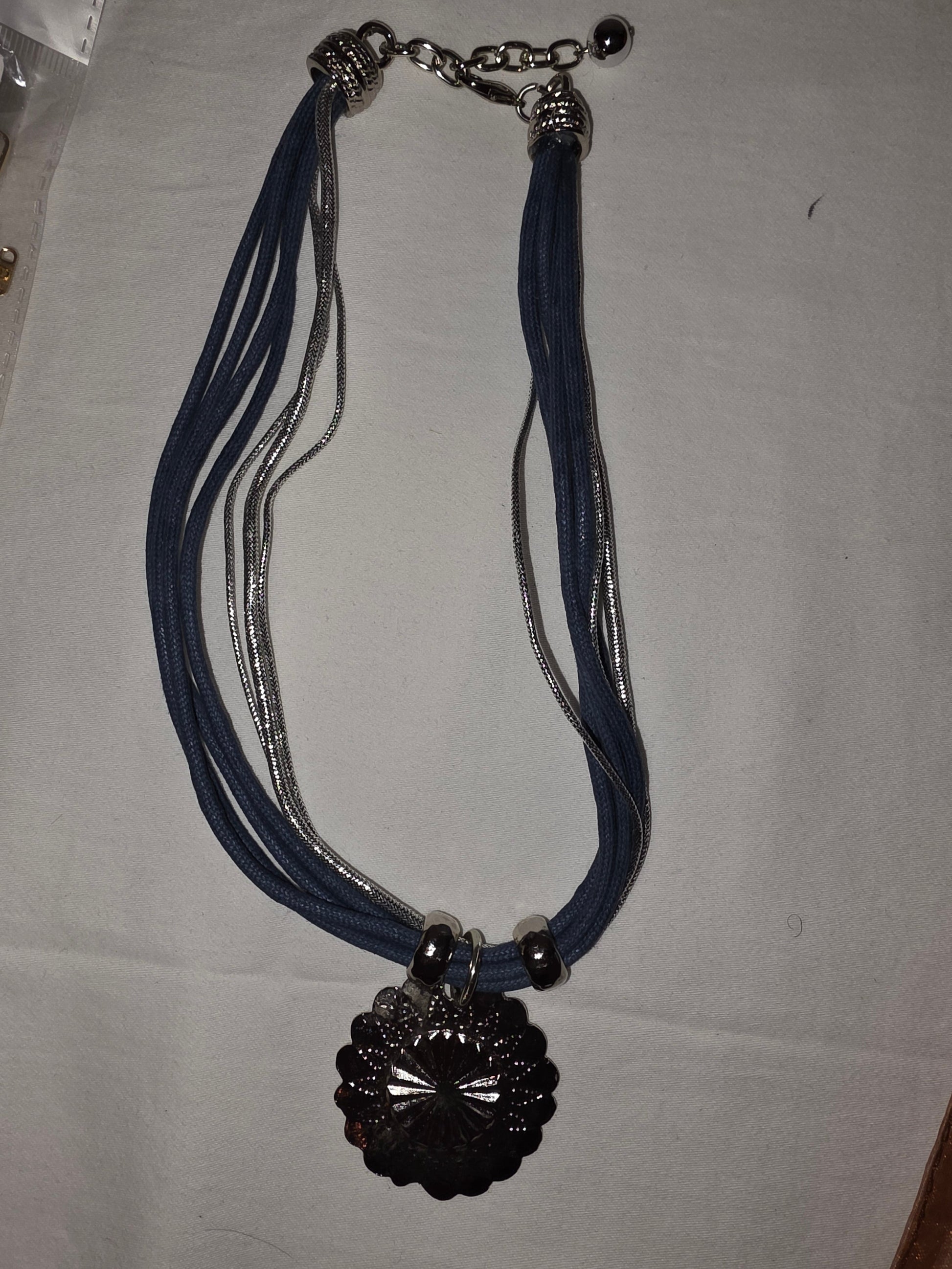 Bohemian Chic Blue Cord & Silver - Tone Multi - Strand Statement Necklace - All Seasons Curves