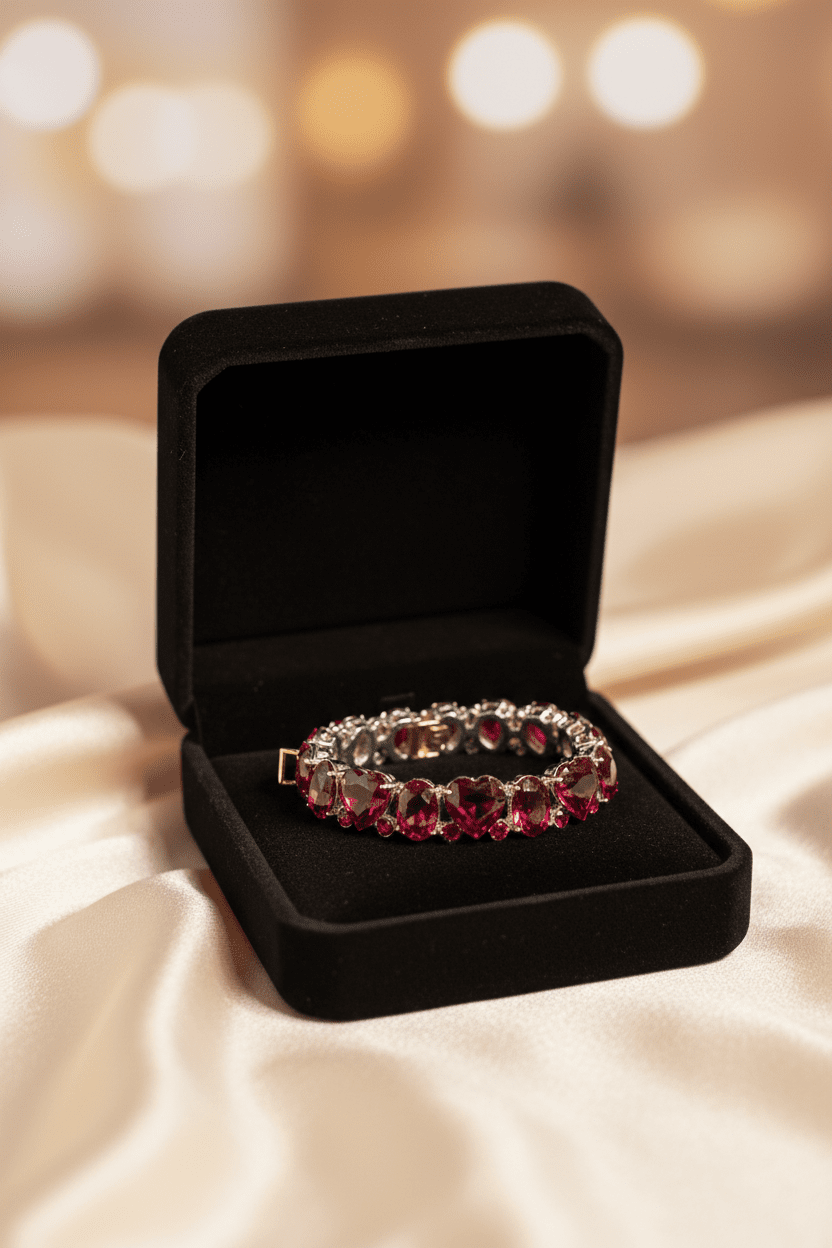 Elegant Deep Red Garnet - Tone Crystal Link Bracelet - All Seasons Curves