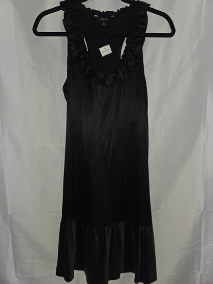 New Express brand Medium sleeveless black dress features a ruffle V - neckline - All Seasons Curves
