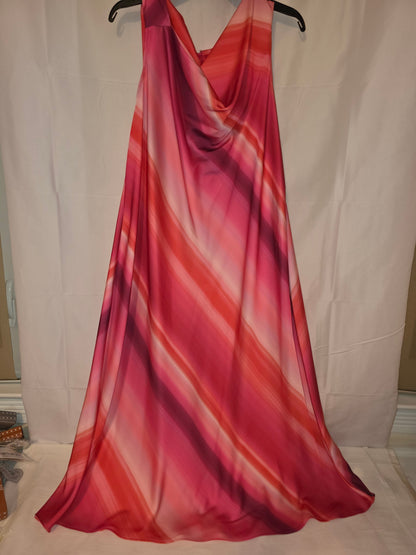 DKNY Pink & Red Striped Cowlneck Sleeveless Maxi Dress Size 22W - All Seasons Curves