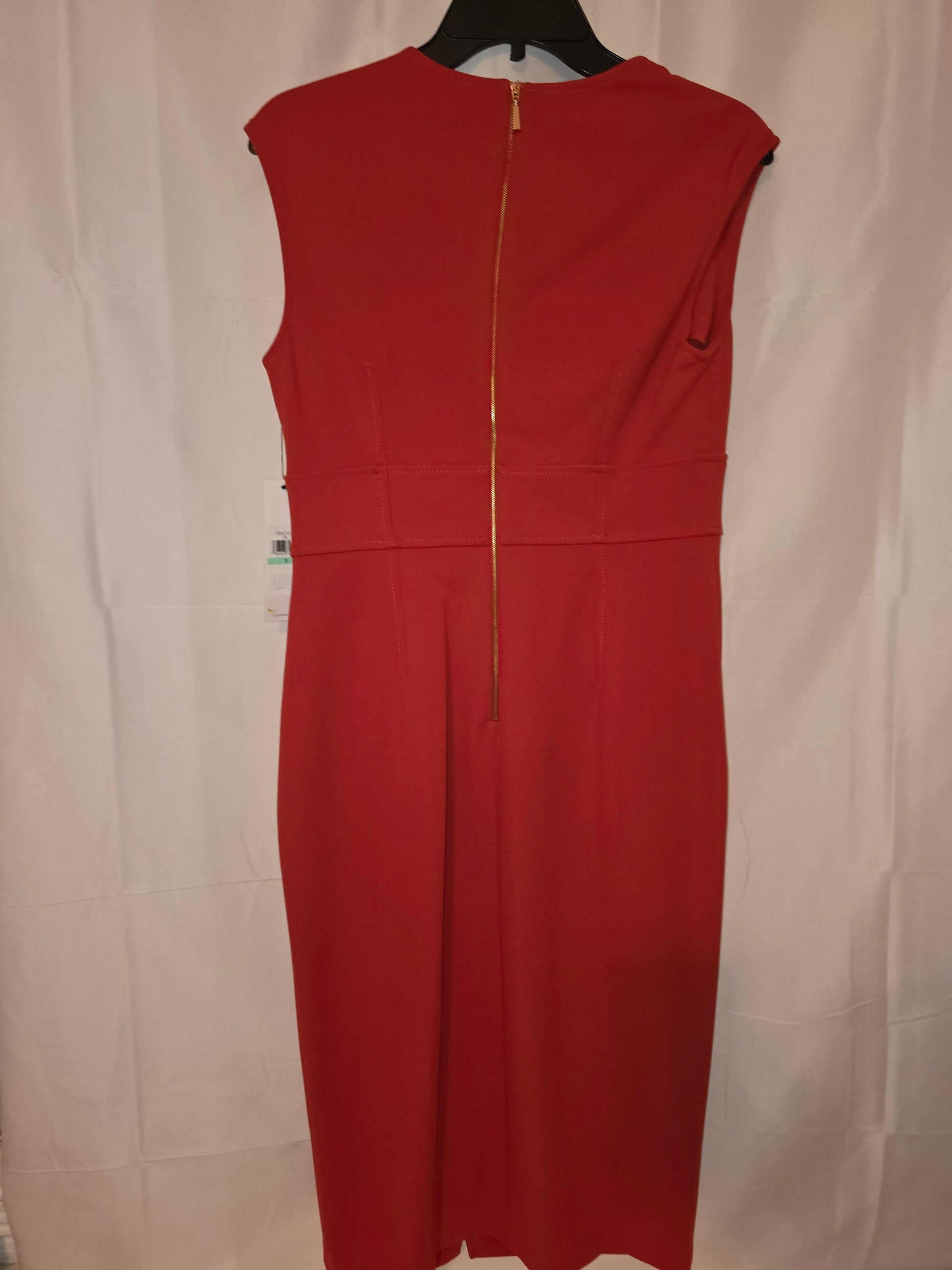 Calvin Klein Rust Red Sleeveless Ruched Sheath Dress with Tulip Hem Size 8 - All Seasons Curves