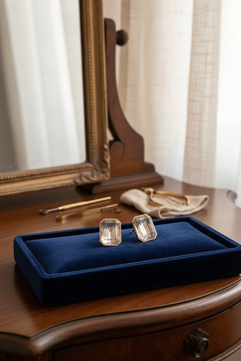 Vintage Gold Tone Clear Crystal Statement Stud Earrings - All Seasons Curves