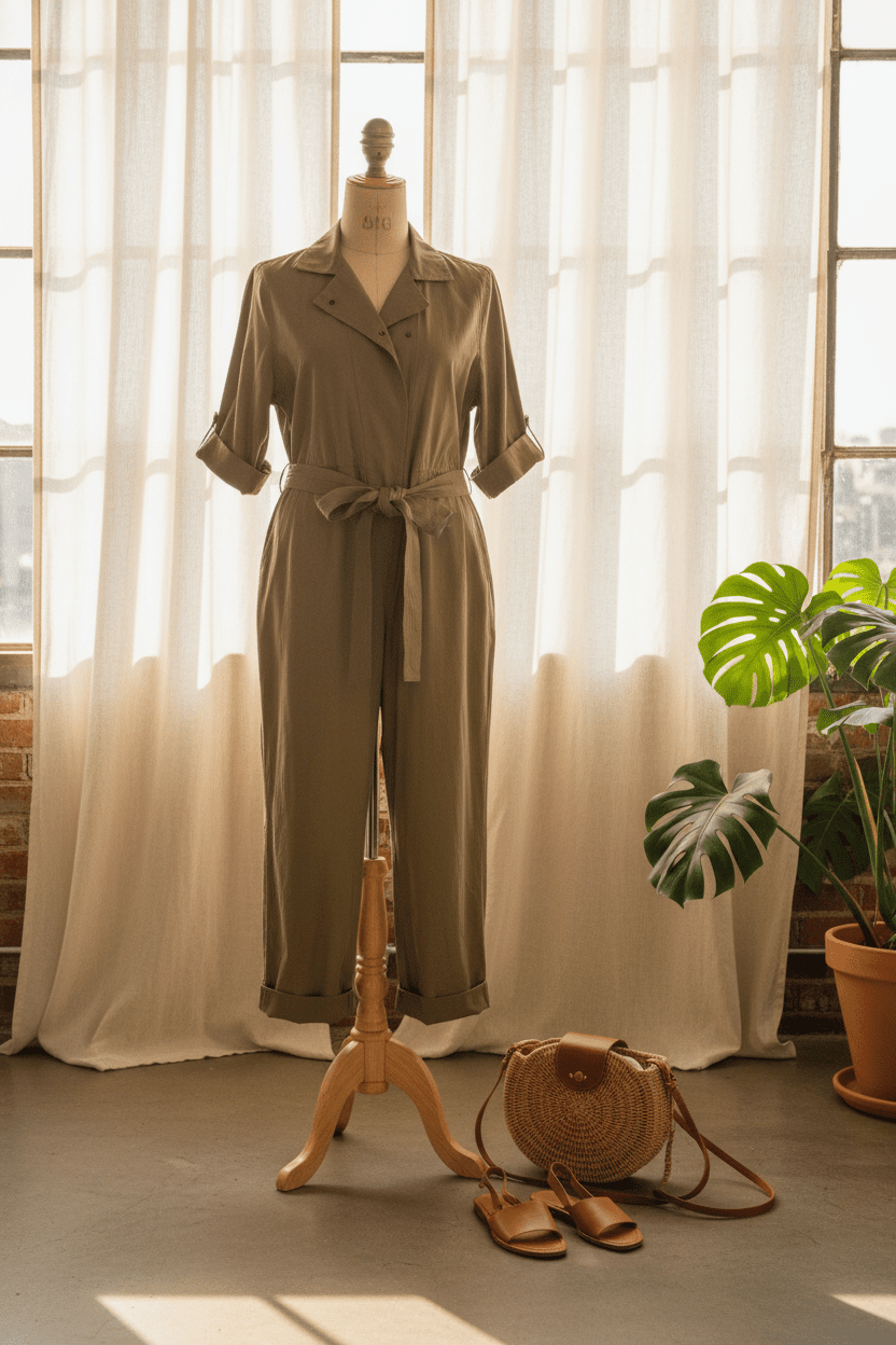 Banana Republic Tan Belted Trench - Style Jumpsuit - All Seasons Curves