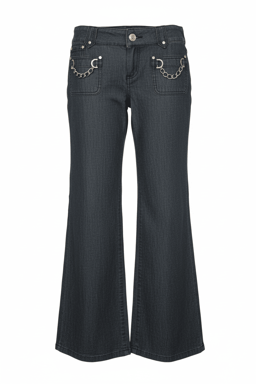 Brand New MICHAEL Michael Kors Wide - Leg Denim Jeans with Gold - Tone Chain Detail Size 2 - All Seasons Curves