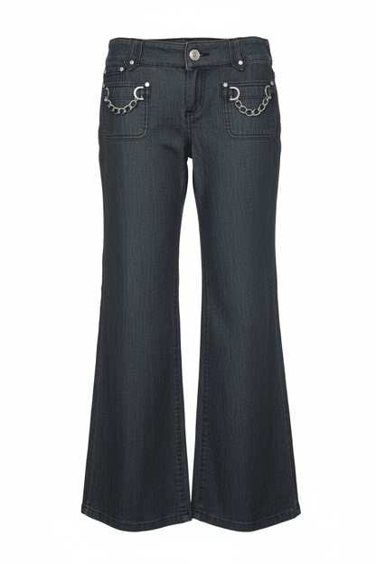 Brand New MICHAEL Michael Kors Wide - Leg Denim Jeans with Gold - Tone Chain Detail Size 2 - All Seasons Curves