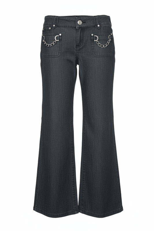 Brand New MICHAEL Michael Kors Wide - Leg Denim Jeans with Gold - Tone Chain Detail Size 2 - All Seasons Curves