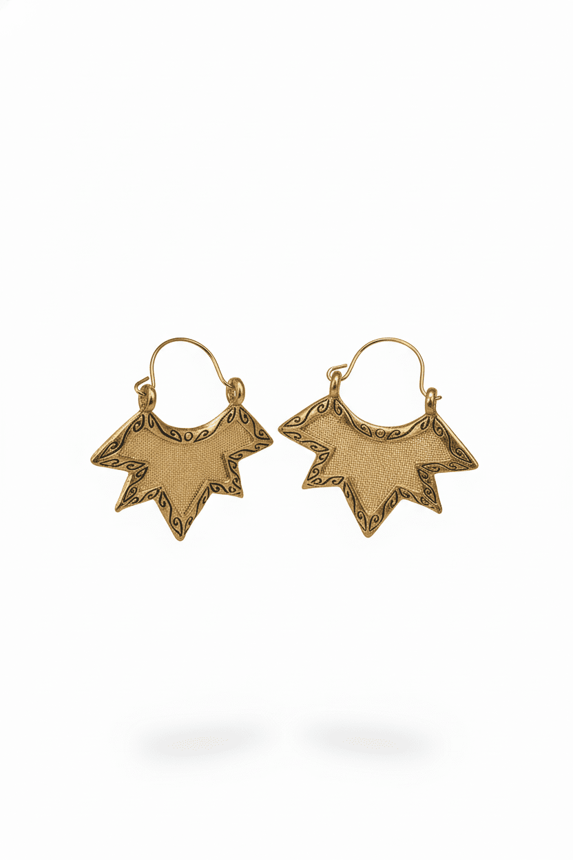 Artisan Brass Fan Dangle Earrings with Tribal Filigree - All Seasons Curves