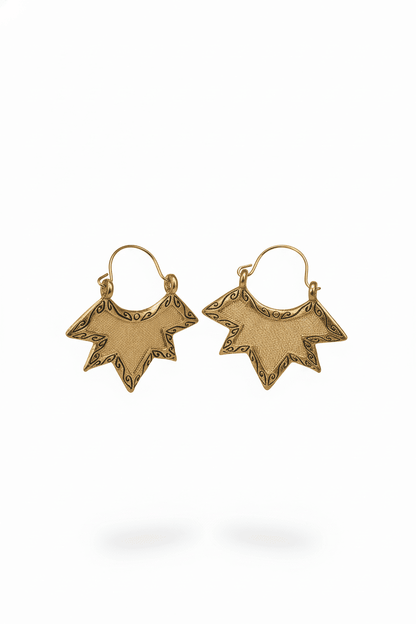 Artisan Brass Fan Dangle Earrings with Tribal Filigree - All Seasons Curves